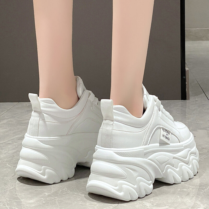 Rimocy-Zapatillas gruesas blancas y negras para mujer, zapatos de suela gruesa con plataforma de cuero sintético, a la moda, primavera y otoño