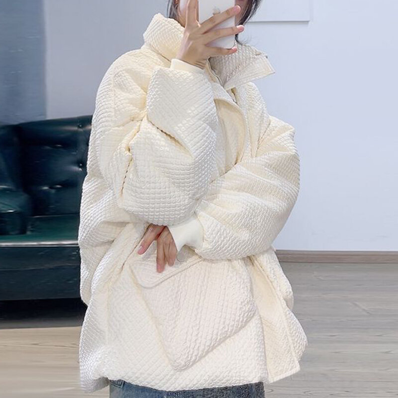 2022 Herfst En Winter Nieuwe Geplooide Opstaande Kraag Donsjack Vrouwen Winter Koreaanse Witte Eendendons Brood jas