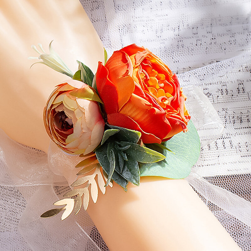 Wedding Wrist Corsage Bridesmaid Bracelet Silk Rose Flower Wrist Flower Wedding Hand Flowers Party Decor Wedding Accessories