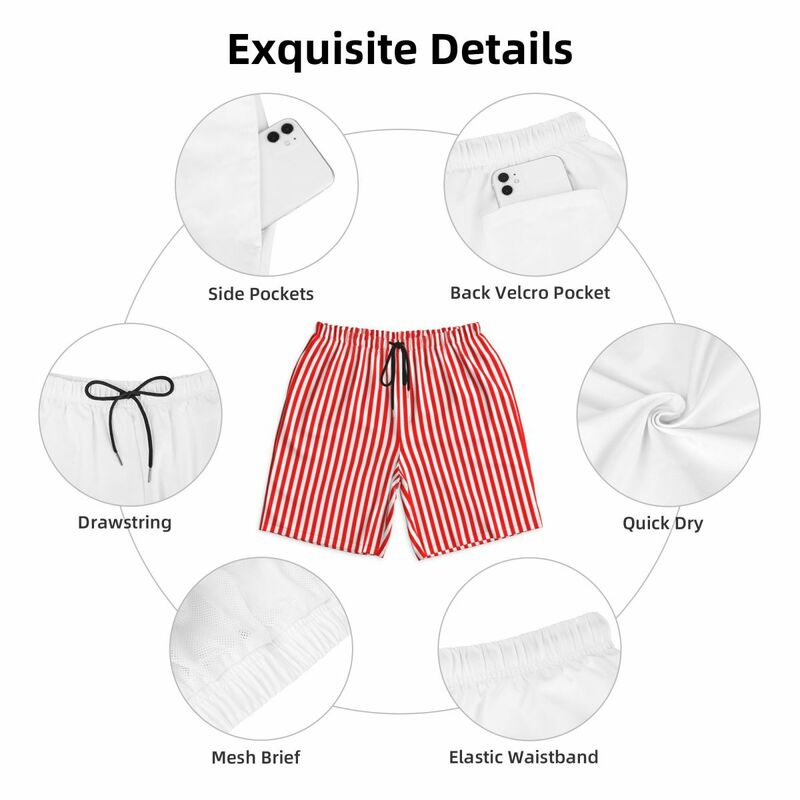 Striped Print Board Shorts Summer Red and White Sports Beach Short Pants Male Quick Drying Casual Pattern Large Size Swim Trunks