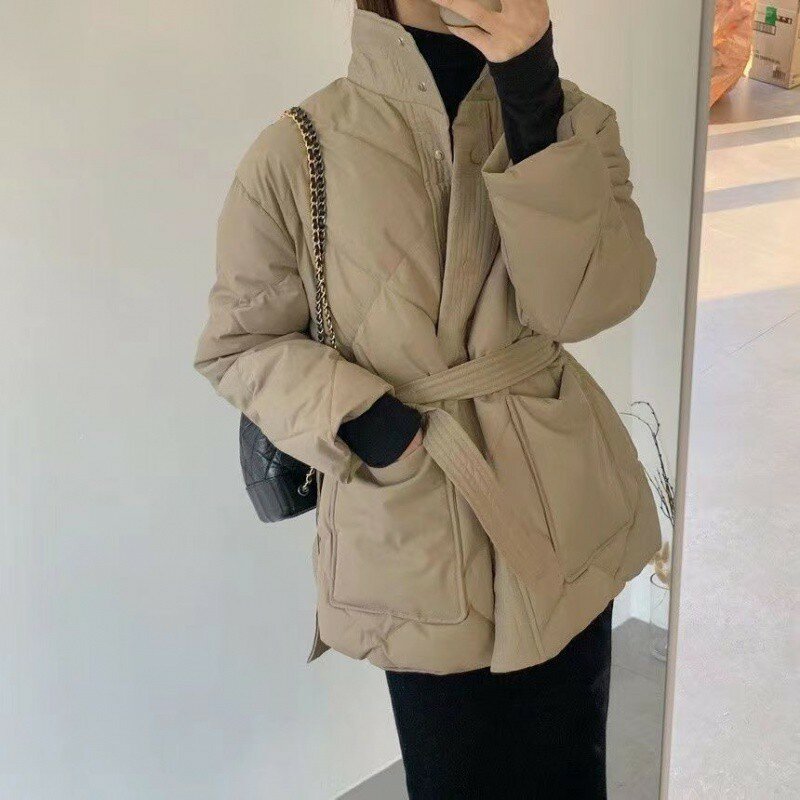 Casual Basics monopetto parka giacca con cintura retrò 2023 inverno donna capispalla oversize moda caldo cappotto solido spesso