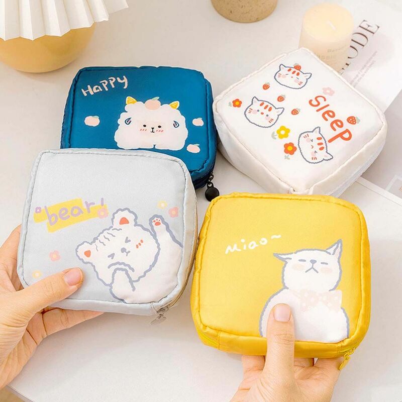Cute Tampon Pouch Girls Rabbit Bear Travel Sundries Storage Korean Coin Purse Sanitary Napkin Storage Bag Cartoon Makeup Bag