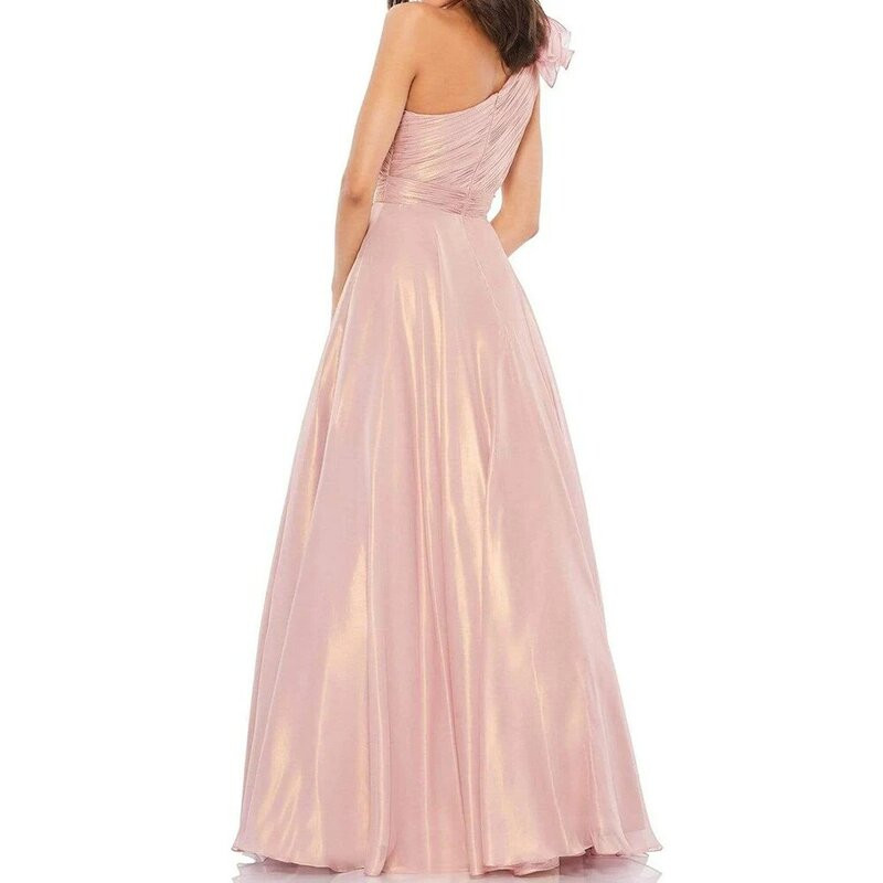 A-Line Tulle Prom Gown One Shoulder Sleeveless Ruched Floral Open Back Floor Length Vestido de Fiesta