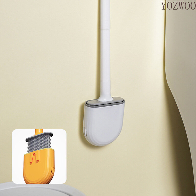 Sikat Toilet Bernapas Anti Bocor dengan Alas Silikon Wc Kepala Datar Fleksibel Sikat Bulu Lembut dengan Tempat Cepat Kering