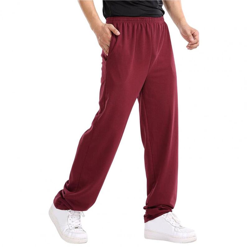 Men Pants Straight Leg Trendy Loose Fit Soft Pockets Match Top Polyester Elastic Waist Sport Trousers Men Clothing