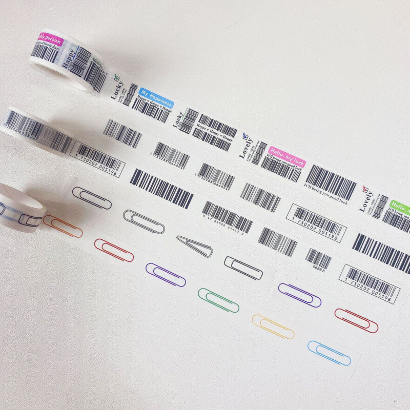 1 buah klip Barcode pita dekorasi grafiti lucu warna-warni selotip Washi kreatif buku tempel perlengkapan sekolah alat tulis