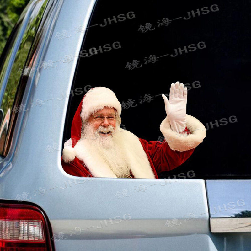 Stiker Kaca Mobil Santa Claus, dekal vinil dekorasi Natal hadiah Tahun Baru tahan air PVC