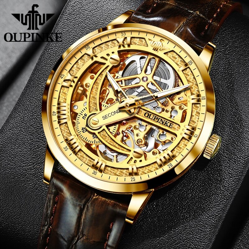 OUPINKE Great Price Reduction Luxury Brand Men Watch Gold Fully Automatic Mechanical Watch Waterproof Luminous Original Watch