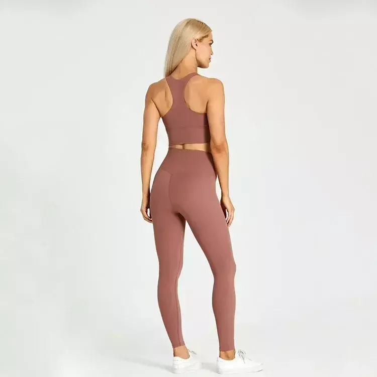 Lemon-Yoga Fitness Vestuário para Mulheres, Gym Wear, Exercício Sportswear, Leggings de Cintura Alta, Racerback Crop Top, Roupas para Treino, 2 peças