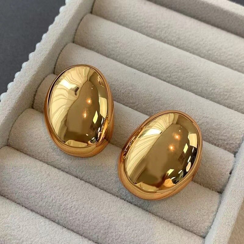 Stainless Steel Smooth Big Oval Stud Earrings for Women 2023 Exaggerated Hollow Ball Geometric Ear Buckle Earring Jewelry Gift