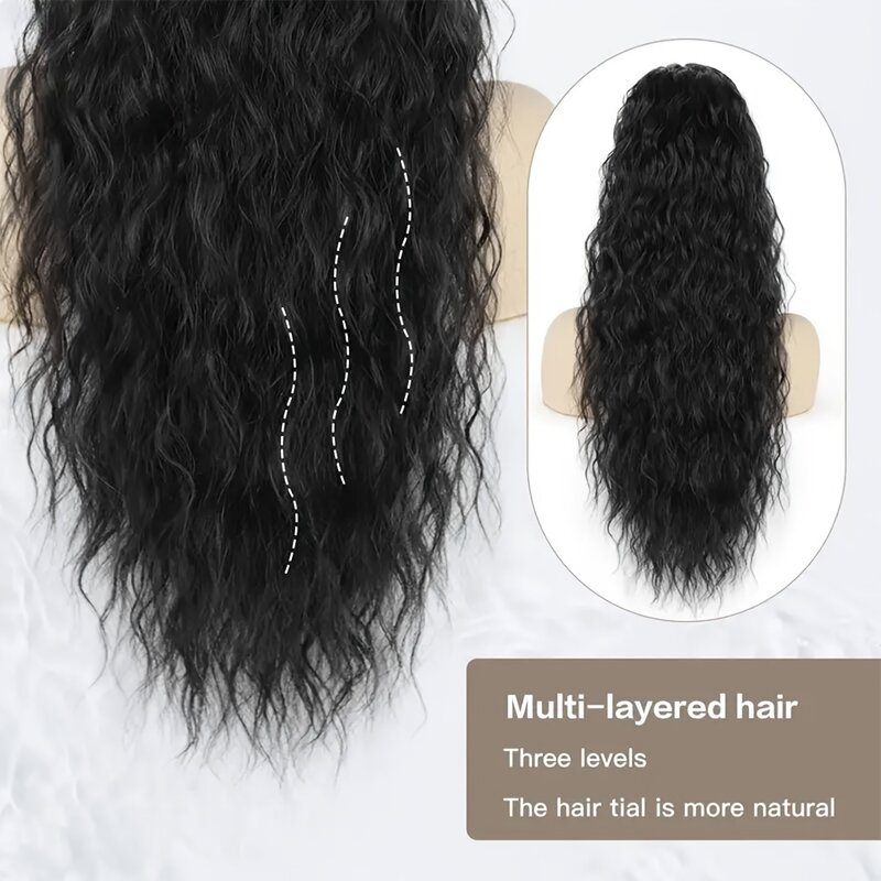 Kukurydza falista kręcona sznurkiem kucyk 22 cale długie doczepiane włosy peruki syntetyczne owinięte klipsy w kucyki kobiety dziewczęta akcesoria do włosów