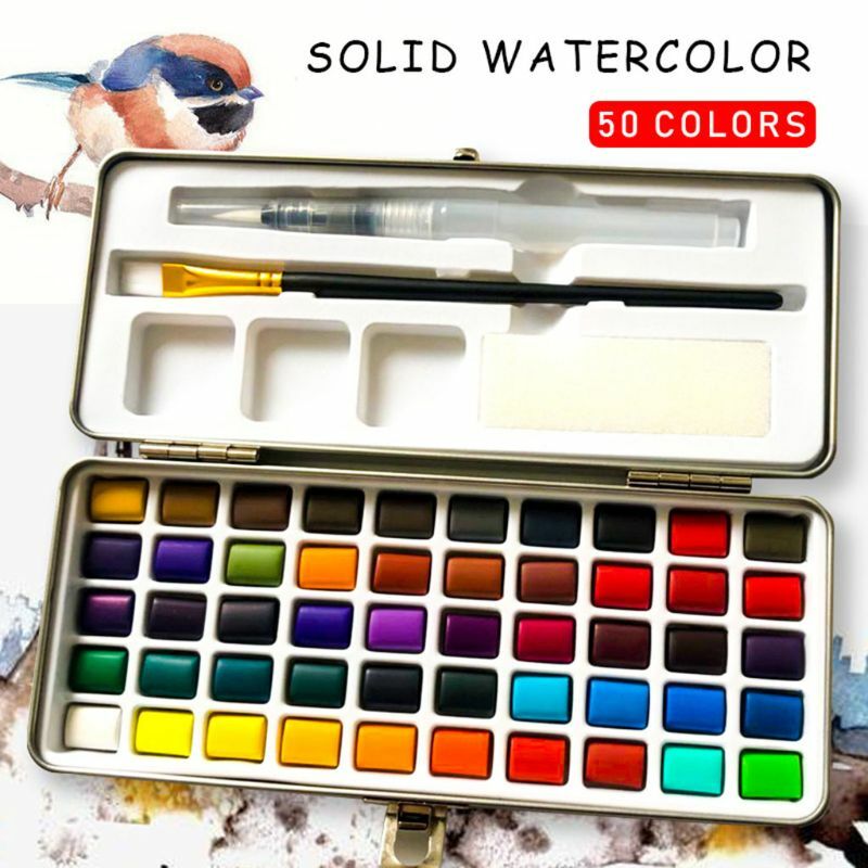 Juego pigmentos pintura acuarela sólidos, 50 colores, portátil para principiantes, suministros arte para dibujar,
