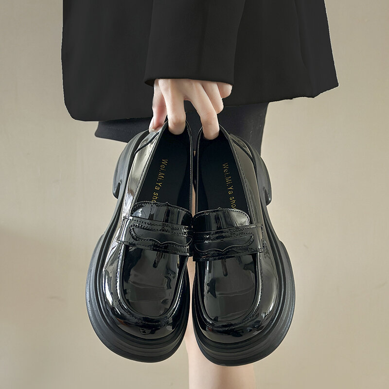 Mocassins à plateforme pour femmes, chaussures provoqué de style preppy à la mode, chaussures confortables à enfiler pour femmes