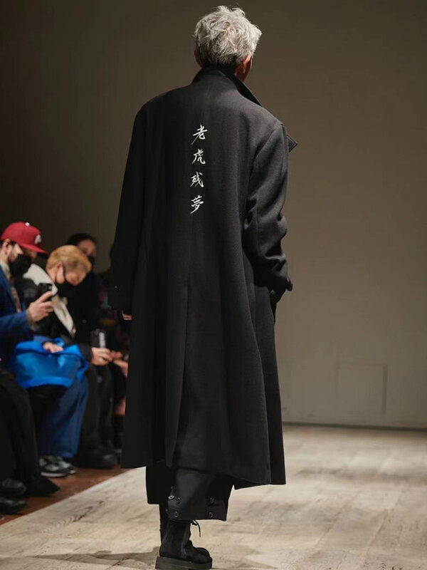 Harimau Cina Sisa Mimpi Bordir Yohji Yamamoto Pria Homme Uniseks Jaket Yohji Mantel Wol untuk Pakaian Pria
