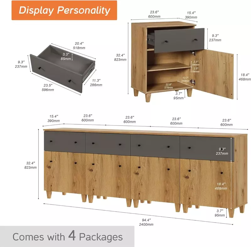 Armários de madeira modernos para a sala de visitas, aparador com gavetas, prateleira ajustável para a sala de jantar