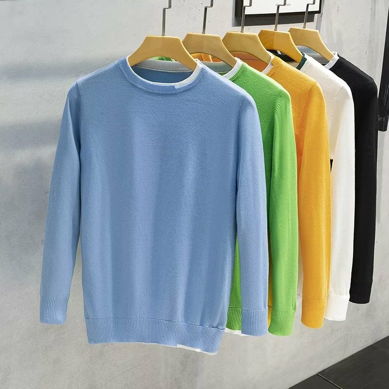 Autumn Winter Unisex Cashmere Knitted Sweater Bottoming Shirt Fashion Warm Long Sleeve Fake Two Pieces Pullover Sweaters A29