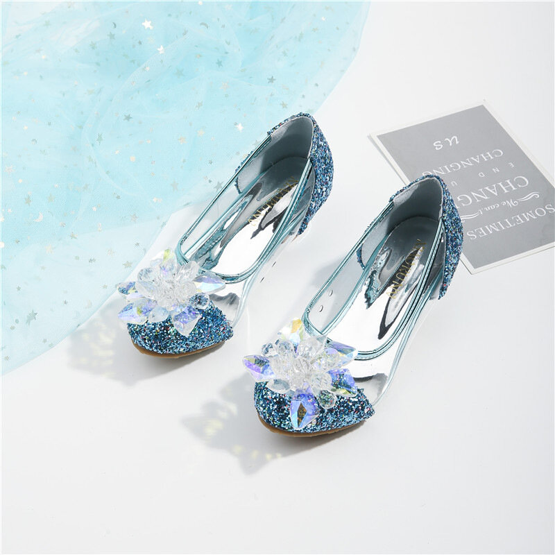 Туфли принцессы для девочек, Весенняя детская обувь на высоком каблуке, танцевальные туфли для девочек, сандалии с кристаллами и блестками, обувь для выступлений CSH1568