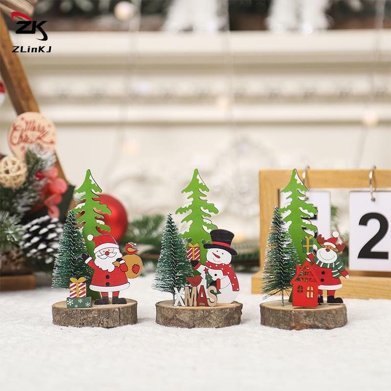 New Christmas Tree Santa Claus Desktop Decoration Wooden Xmas Snowman Ornament 2023 New Years Party Gifts