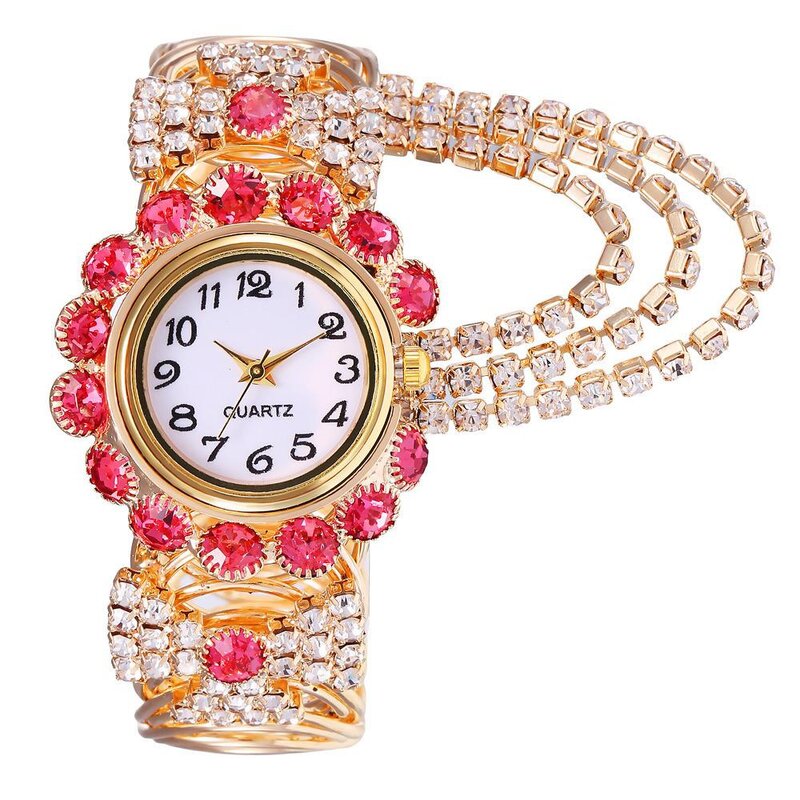여성을 위한 패션 손목 시계 간단한 럭셔리 크리스탈 다이아몬드 술 매력 팔찌 팔찌, 석영 시계 보석 선물