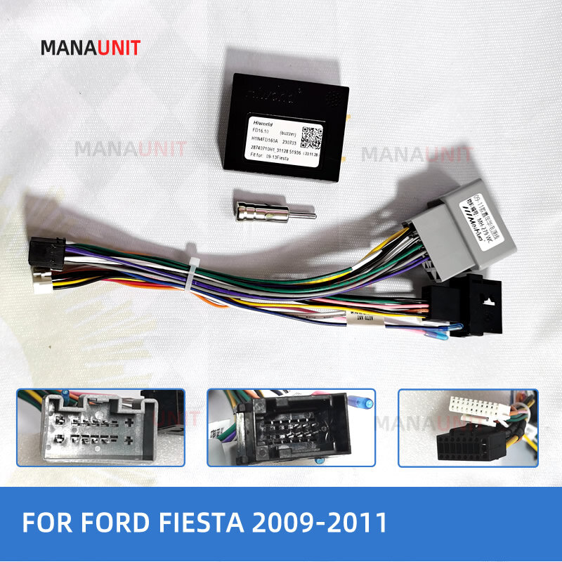 อะแดปเตอร์ควบคุม16Pin สำหรับ Ford Fiesta 2009 2010เครื่องเล่นแอนดรอยด์สายสเตอริโอมัลติมีเดีย CANbus canbox DVD วิทยุจีพีเอสสายไฟ