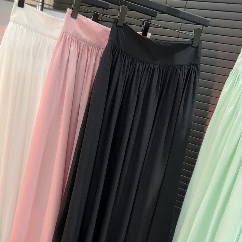 Frauen Vintage elastischen Bund hohe Taille plissiert A-Linie Harajuku Mode hohe Taille einfarbigen Rock Frühling Sommer