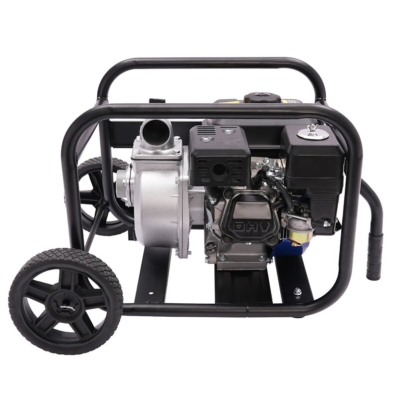 Pompa Air 210cc dilengkapi dengan pegangan dan roda pompa air portabel