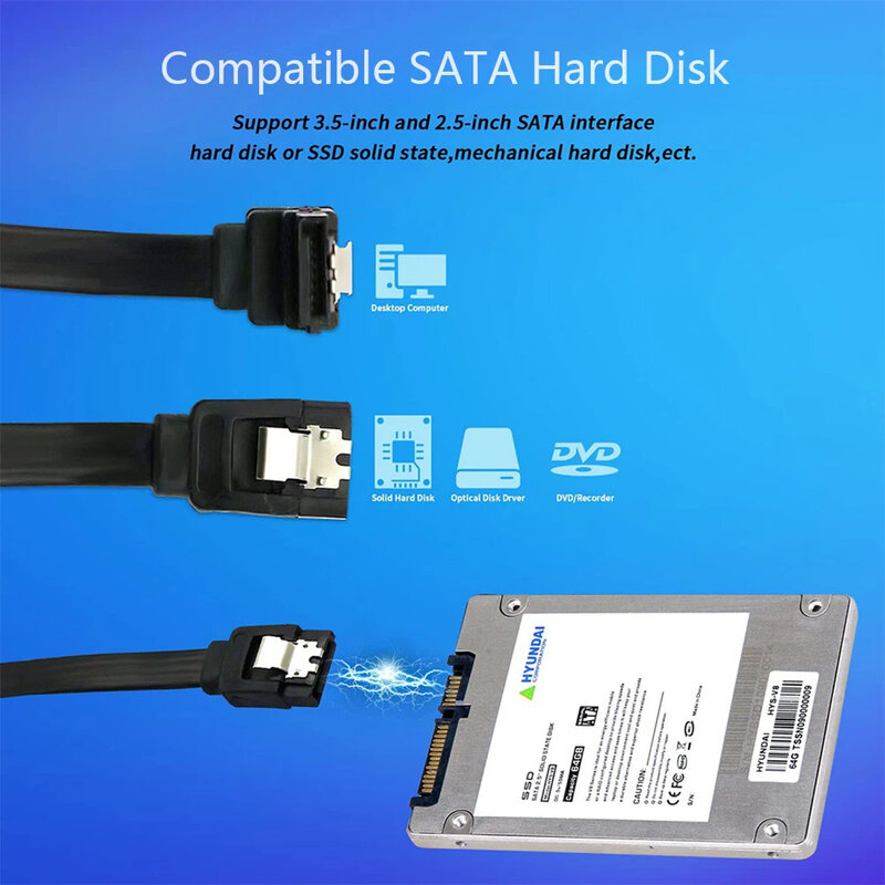 Cabo SATA 3.0 Hard Disk Data, Solid State, Serial Data Cable, Flexível Sata, Transmissão Rápida, 50cm