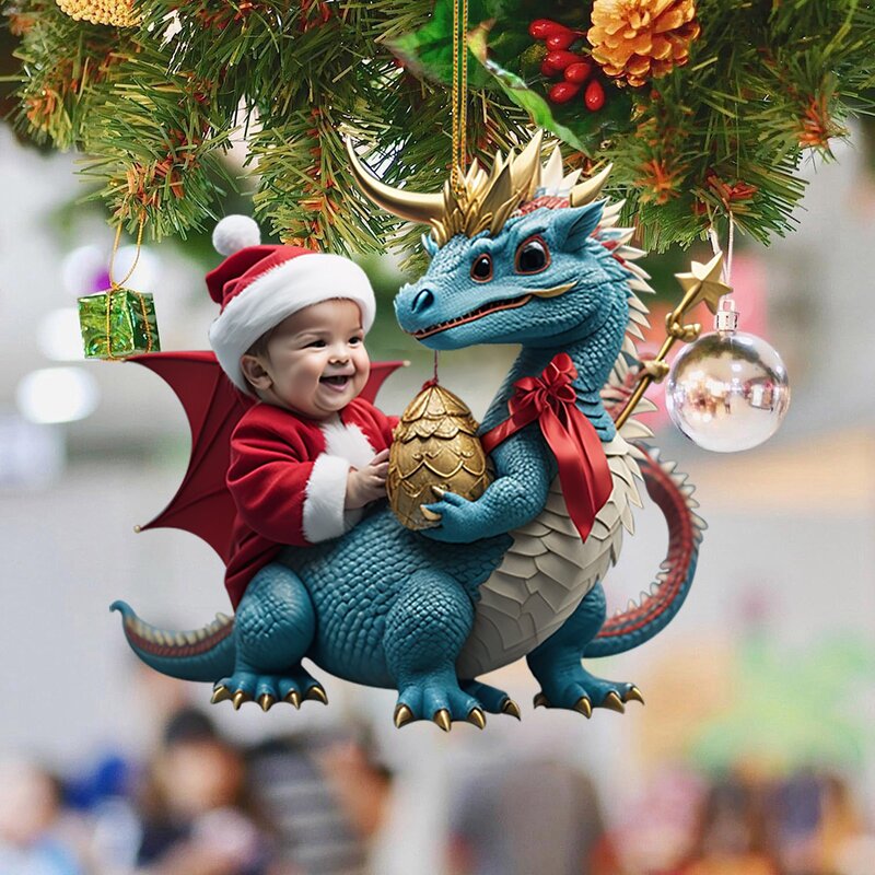 Acrílico Árvore De Natal Pendurado Ornamento, Decoração Padrão Do Dragão, Pingente De Natal, Decoração De Casa, Fontes Do Partido, 2D
