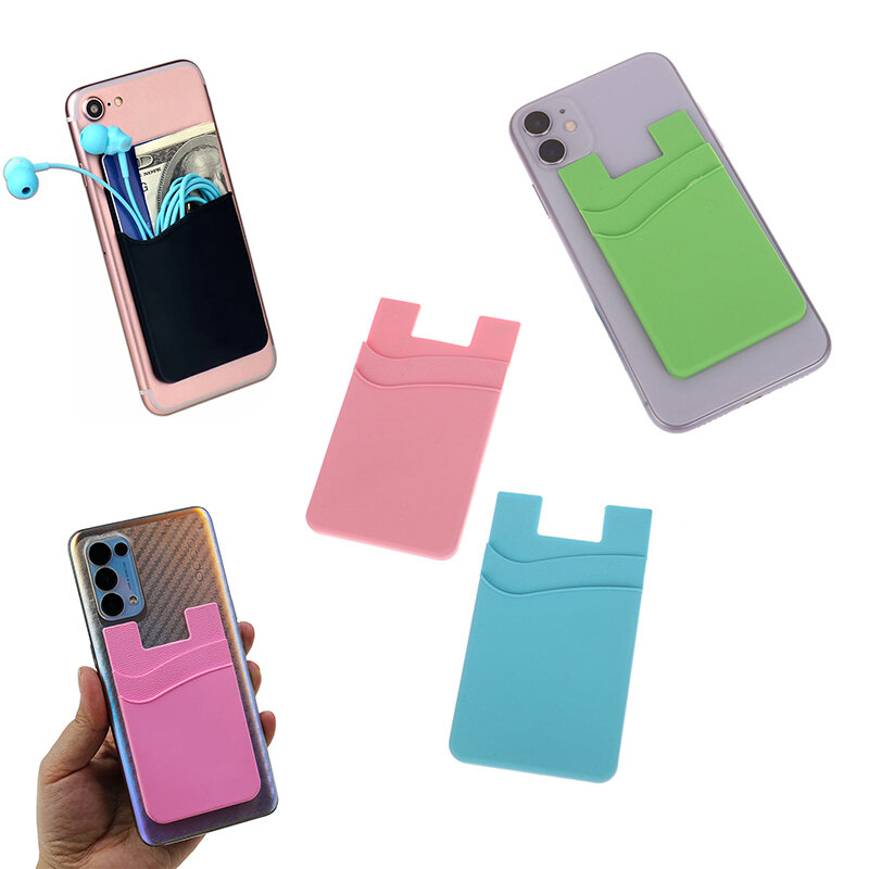 Penutup belakang ponsel stiker perekat lapisan ganda dompet kartu ID kantung casing tempat kartu saku belakang ponsel silikon