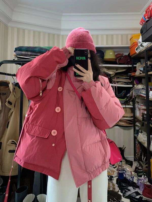 2023 kurtka zimowa z piór damska Puffer Streetwear bufiasta kurtka damski płaszcz kurtka Parka odzież na śnieg luźna, bawełniana Harajuku wyściełana