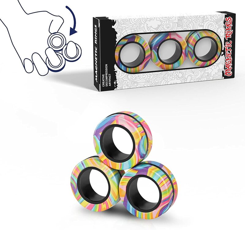Set Mainan Fidget Warna-warni Cincin Magnetik Jari 3 Buah Cincin Spinner Magnet Dewasa untuk Terapi Pereda Stres dan Kecemasan