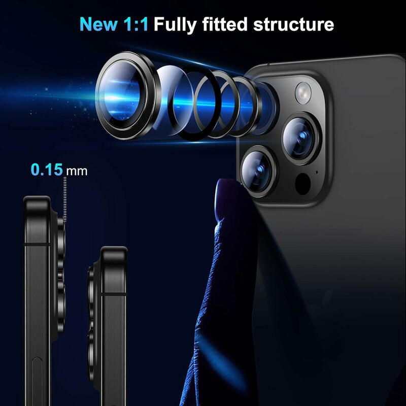 Black Titanium Camera Lens Protection For iPhone 15 Pro Max 14 13 12 Pro Max  iPhone15 15Plus Tempered Glass Protector Accessory
