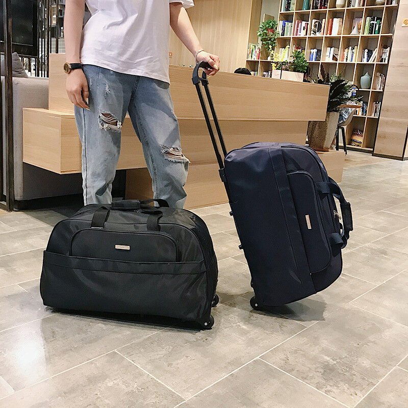大容量男性トロリーダッフルバッグ撥水折りたたみローリングスーツケース手荷物ホイールで持ち込みバッグ35L