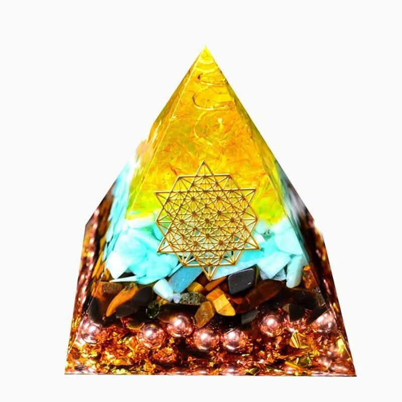 Pirâmide de Energia Runa Orgonita, Orgon Chakra, Cristal, Amazonita, Resina Decor Ornamento, Personalização, Fengshui, Alta Freqüência