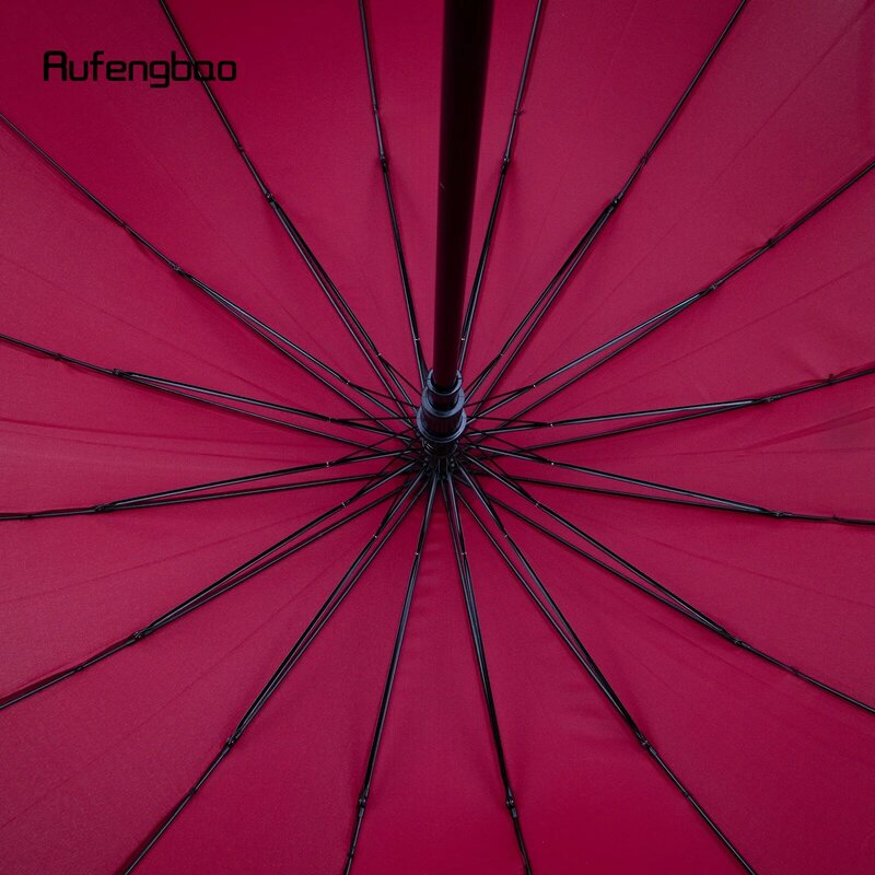 Ombrello di canna antivento automatico rosso, ombrello ingrandito con manico lungo sia per i giorni di sole che di pioggia bastone da passeggio Crosier 86cm