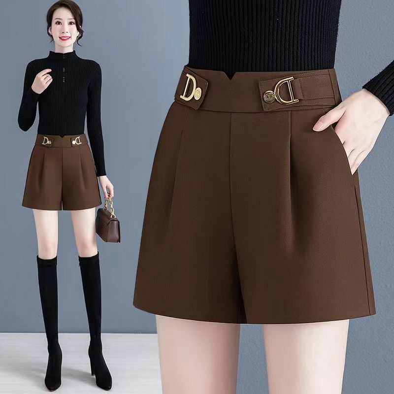 Frühling neue hohe Taille lose weites Bein A-Linie Shorts Frauen feste Taschen einfache Mode koreanische vielseitige Outwear Freizeit anzug Hosen