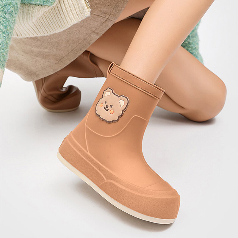 Botas impermeables de oso para mujer, zapatos de lluvia sólidos, a la moda, para exteriores
