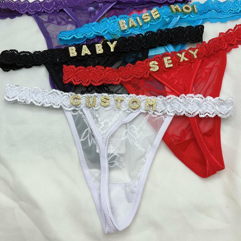Custom Thong Panties For Women Custom String Name Jewelry Sexy Lady Customized Gold Letter Bikini Personality Personalised Thong