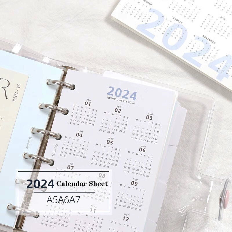 A5 A6 A7 pembagi indeks 2024 kalender Binder Notebook 6 cincin longgar daun Indeks halaman jurnal buku harian pembatas buku harian