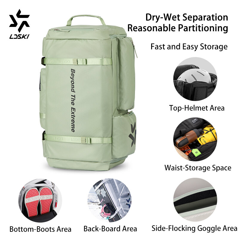 LDSKI Ski Backpack 45L 55L Large Capacity Dry-Wet Separation Waterproof Board Hanging System Adjustable Snowboarding Boot Pack