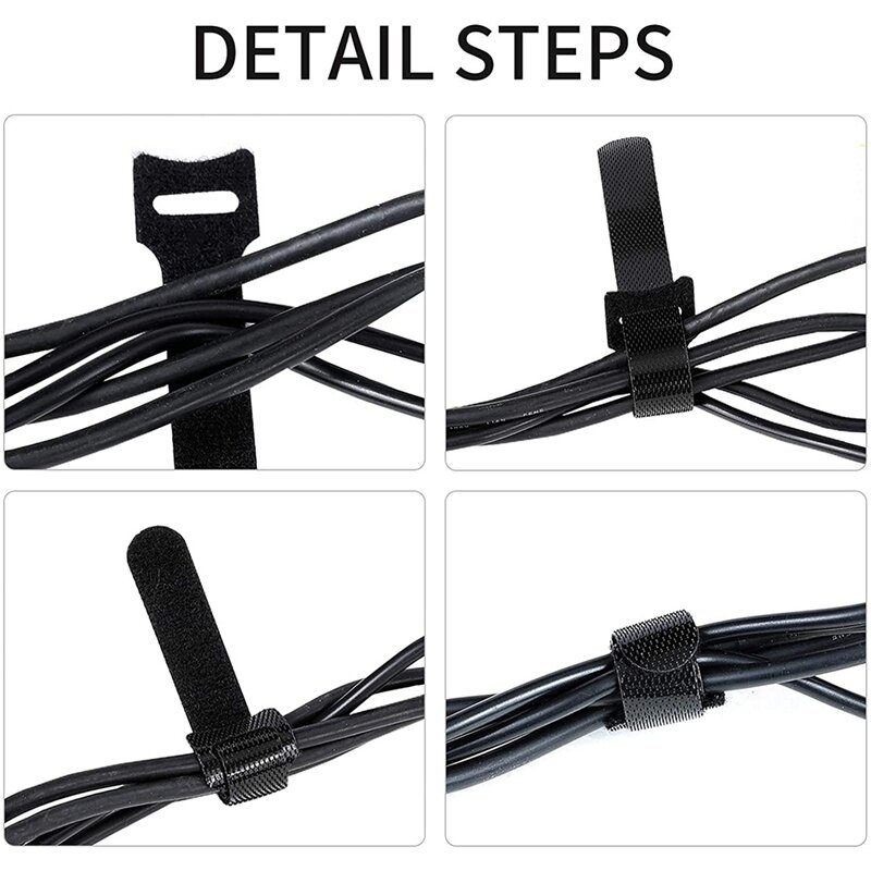 100 buah tali perbaikan kabel hitam dapat digunakan kembali, tali penyimpanan sekitar 6 inci ikat Data kantor dan rumah