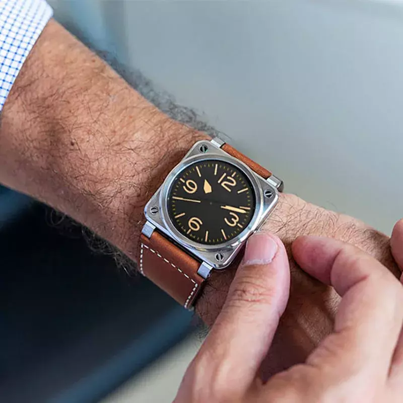 Mężczyźni zegarki BR03-92 skórzany zegarek kwarcowy moda Sport mężczyzna duża tarcza zegarek Reloj Hombre zegar mężczyzna Relogio Masculino