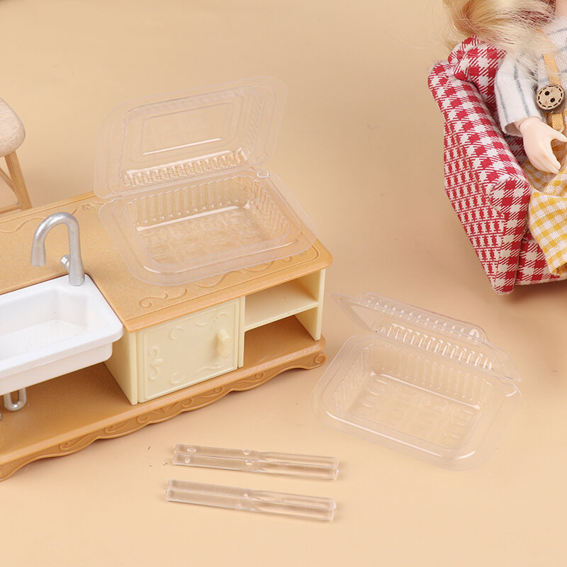 1 Set mainan Model makan siang Mini, miniatur rumah boneka 1:12, sumpit sekali pakai, alat makan plastik, mainan Model makanan roti kukus