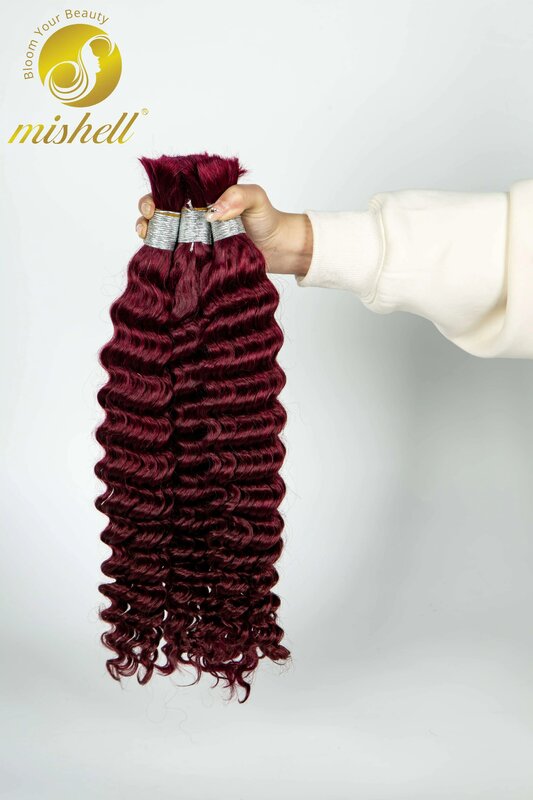 26 28 Inch Human Hair For Braiding Burgundy Deep Wave Bulk No Weft 100% Virgin Dark Red Hair Human Braiding Hair For Boho Braids