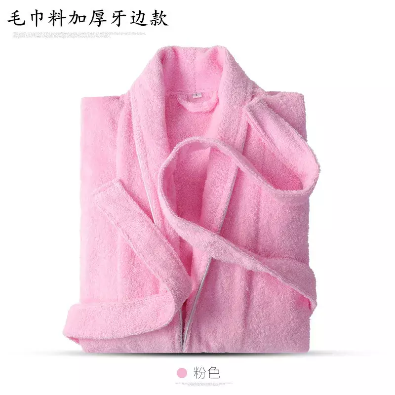 Bata de baño de algodón 100% para mujer y hombre, ropa de dormir larga de lana, color blanco, toalla lisa, color azul