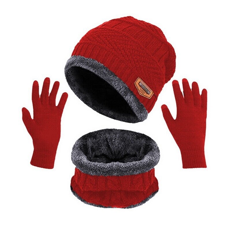 겨울 모자 장갑 스카프 세트, 니트 해골 모자, 터치 스크린 장갑, 눈 추운 날씨용 목 워머