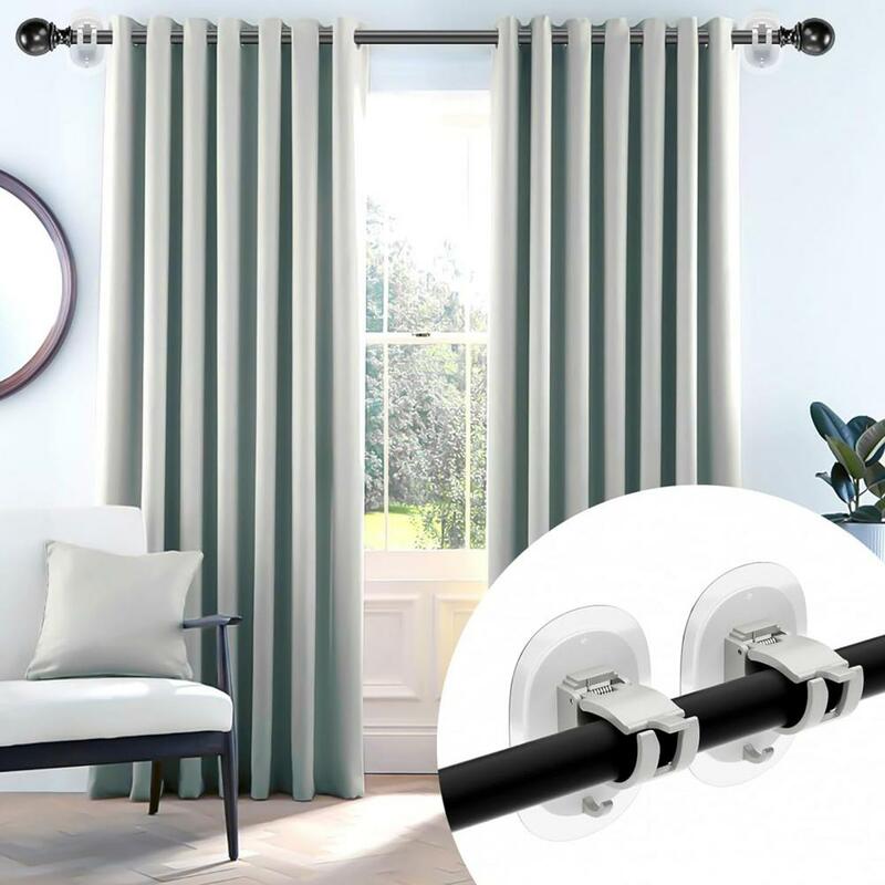Soportes de barra de cortina autoadhesivos, ganchos de barra de cortina con diseño antideslizante para dormitorio, sala de estar, fácil instalación, sin perforación
