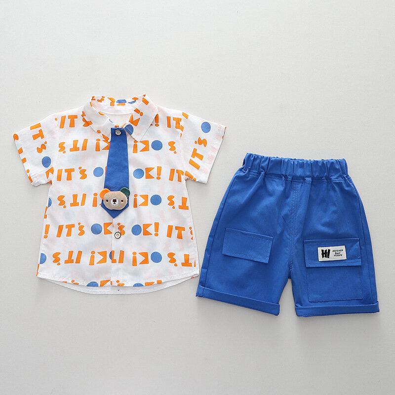 Western Baby Boys Boutique Clothing 2024 Summer Korean Style Cute Turn-down Collar Short Sleeve Shirts and Shorts Boy Outfit Set