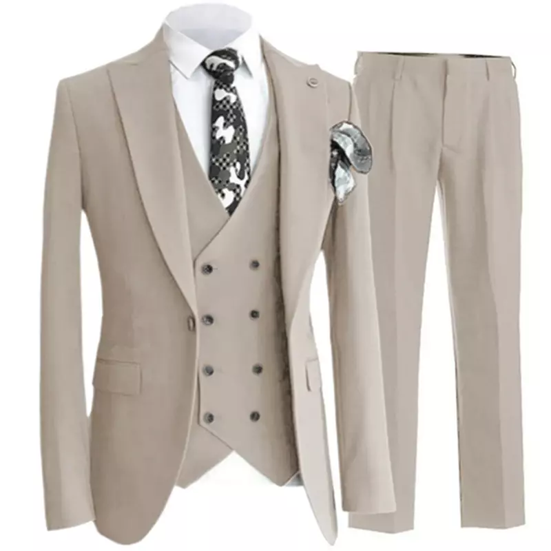 Костюм из трех предметов, жилет и брюки/Модный Новый мужской повседневный эксклюзивный деловой однотонный костюм для жениха на свадьбу, костюм для приема гостей, двубортный жилет