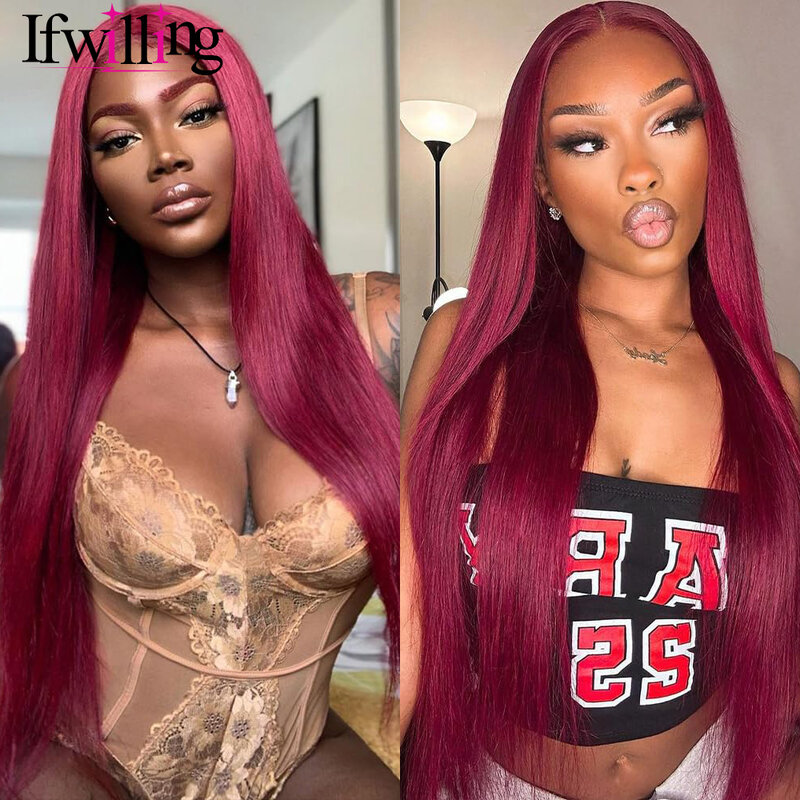 99j HD Lace Frontal Wig 13x6 Straight Lace Front Wig Human Hair Transparent Lace Frontal Wig Human Hair Burgundy Wig Humain Hair